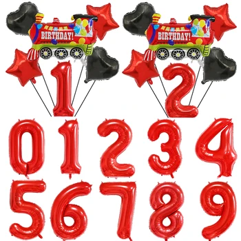 Карикатура влак тема Алуминиево Фолио Балон Набор от Детски Душ Момчета Рожден Ден Доставка на Автомобили 0-9 Броя Балони Украса