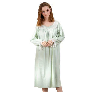 Малко аромат на вятъра Пижами ново памучни нощно рокля с дълги ръкави в дворцов стил сладко коварен просто Спално бельо пижами за момичета
